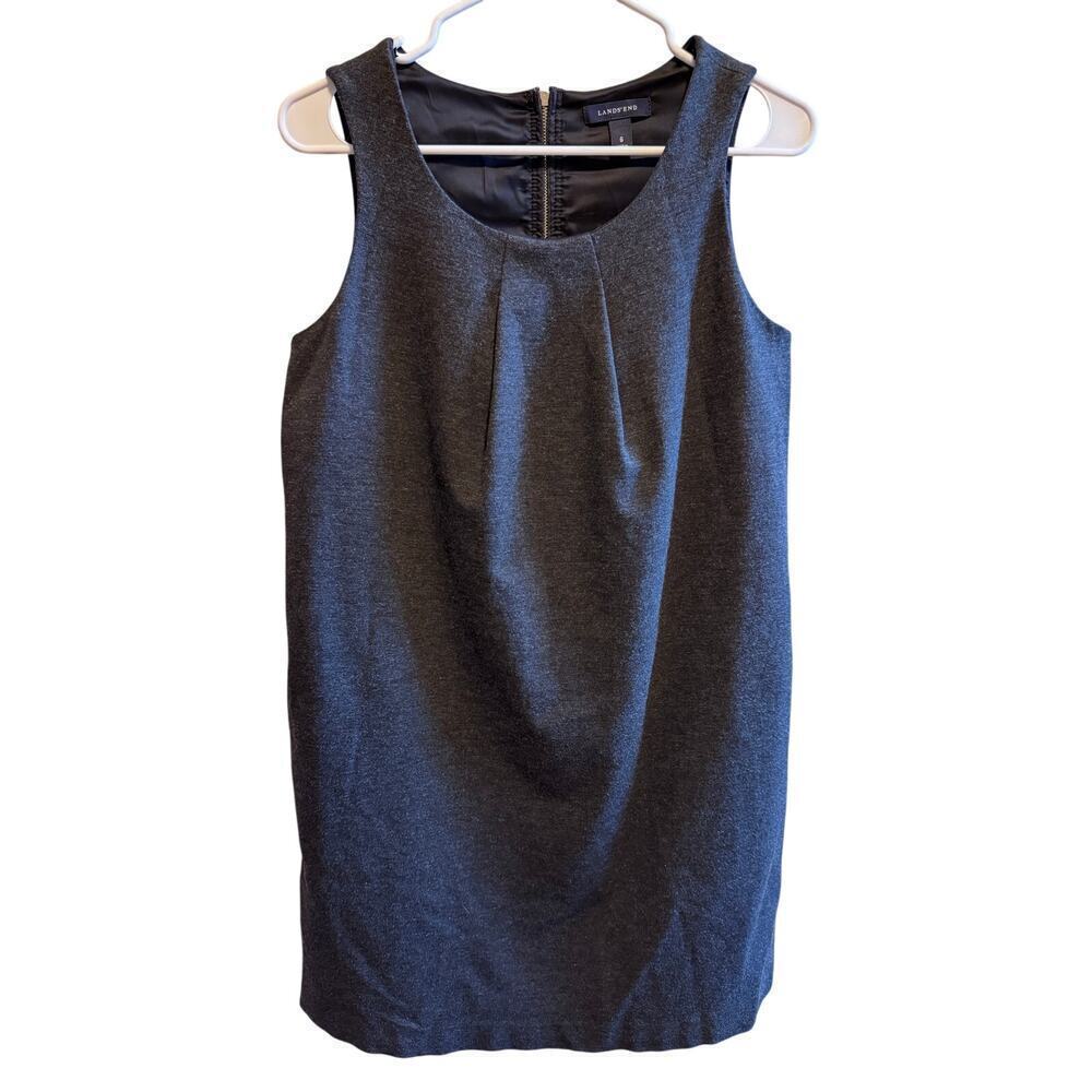 Lands' End Sleeveless Ponte Charcoal Gray Shift Dress Back Zipper Pockets Sz 6